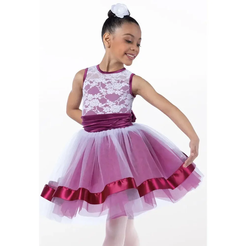 Pre-Owned Dance Costume Medium Child Burgundy Weissman 12448 Ballet YAGP Pointe